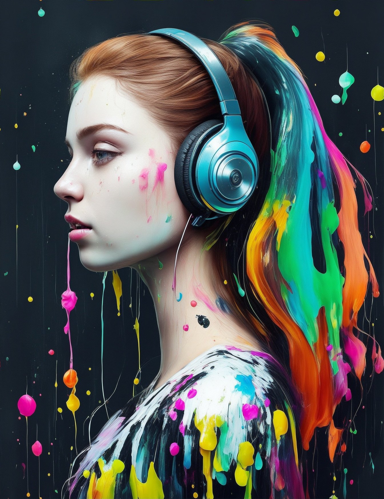 Artistic rendering of a woman wearing headphones