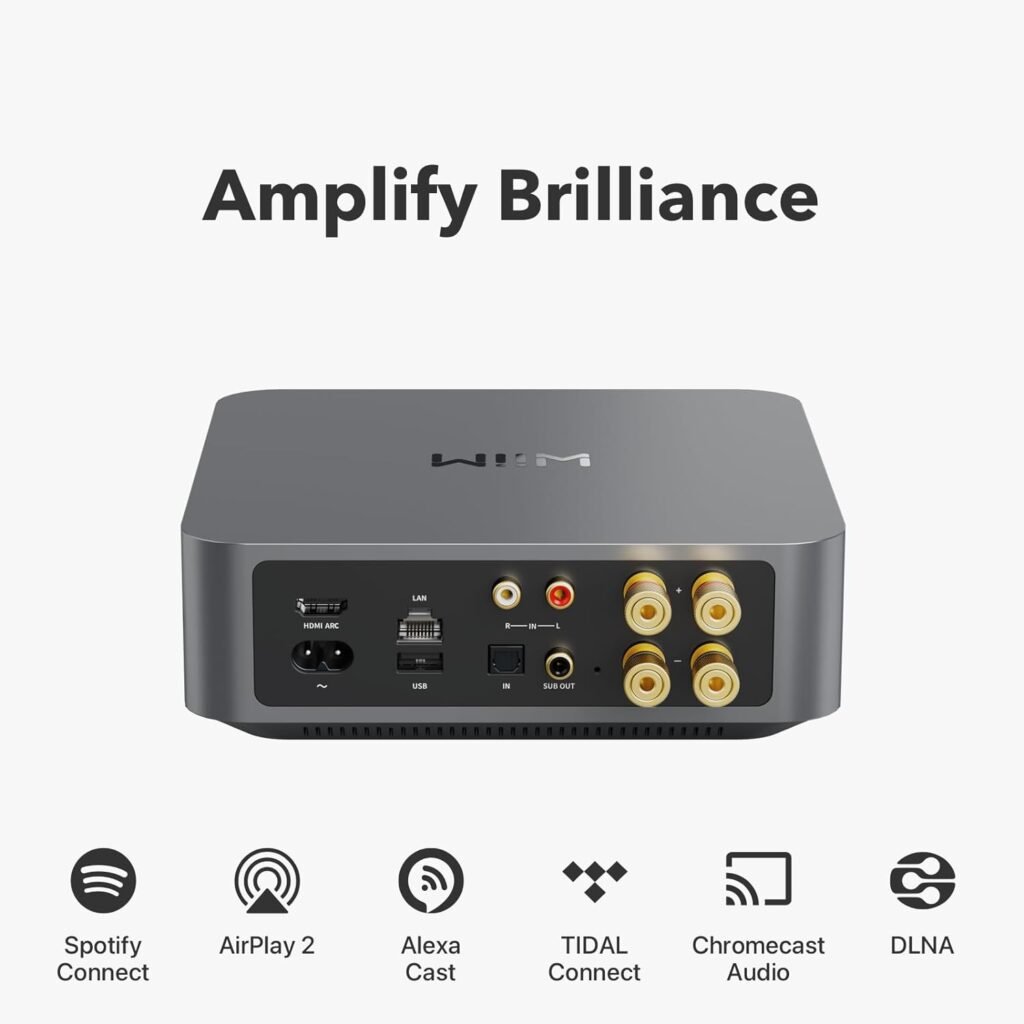 WiiM Amp: Multiroom Streaming Amplifier with AirPlay 2, Chromecast, HDMI Voice Control | Stream Spotify, Amazon Music, Tidal More | Remote Included | Space Gray